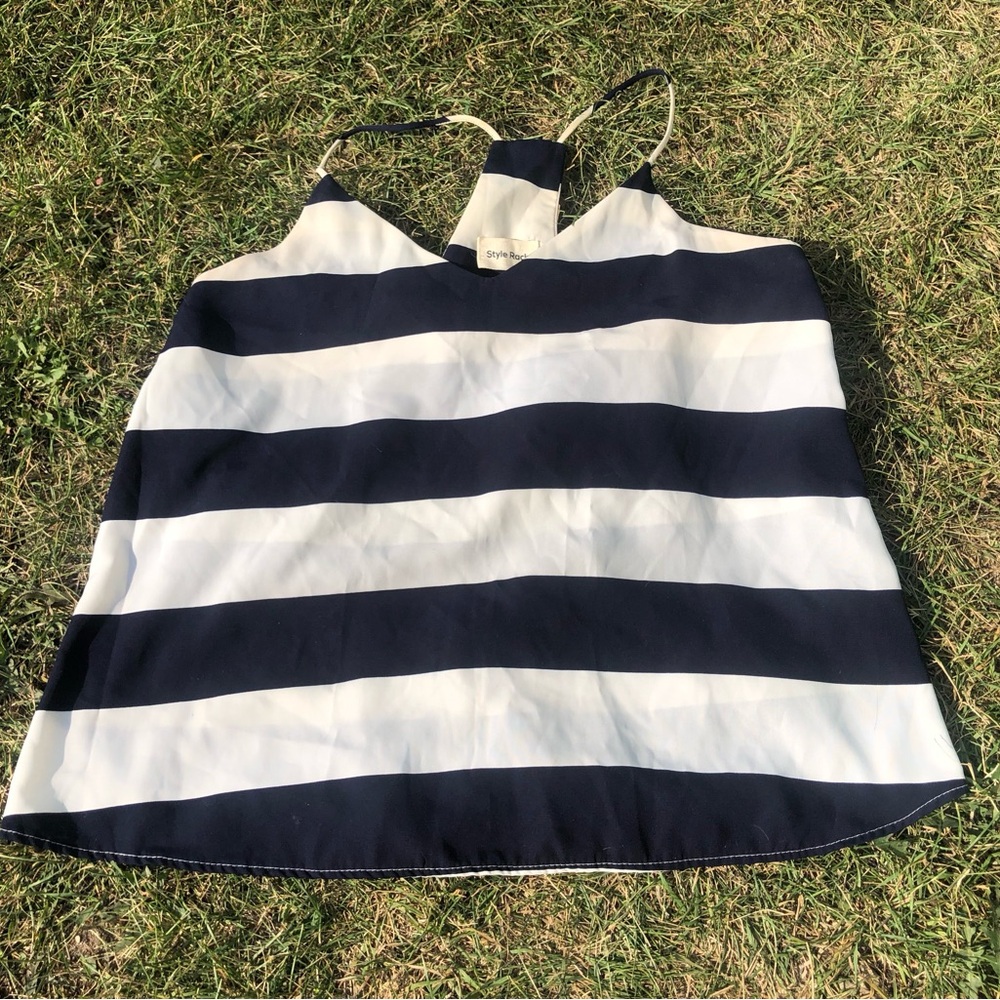 Style Rack Navy and White Striped Halter Cami